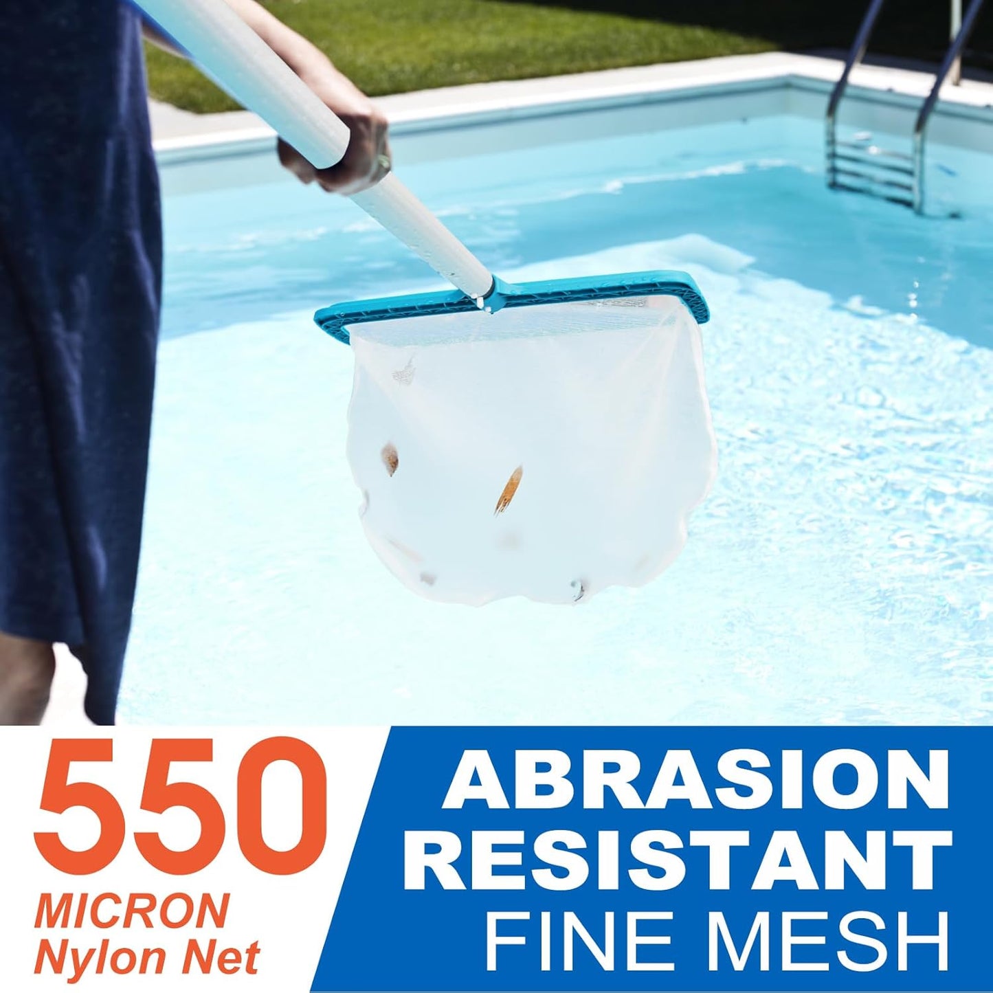 POOLWHALE Professional Pool Skimmer Net - Extra Wide Scoop Edge & Ultra Fine Mesh for Efficient Cleaning