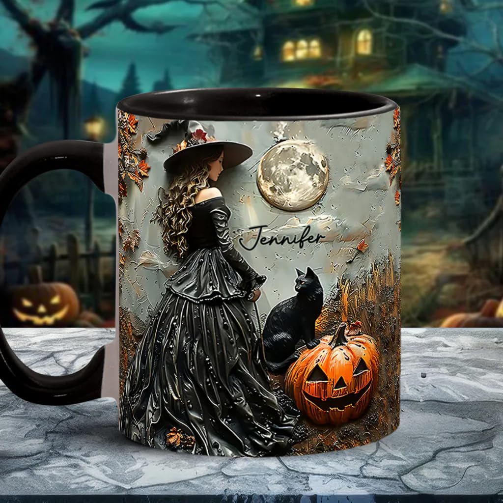 Personalized Witch Accent Mug,Custom Witch Mug Halloween Mugs Beautiful Witch Coffee Mug Personalized Witch Mug Spooky Halloween Gifts For Women Girls Family Friends (2)