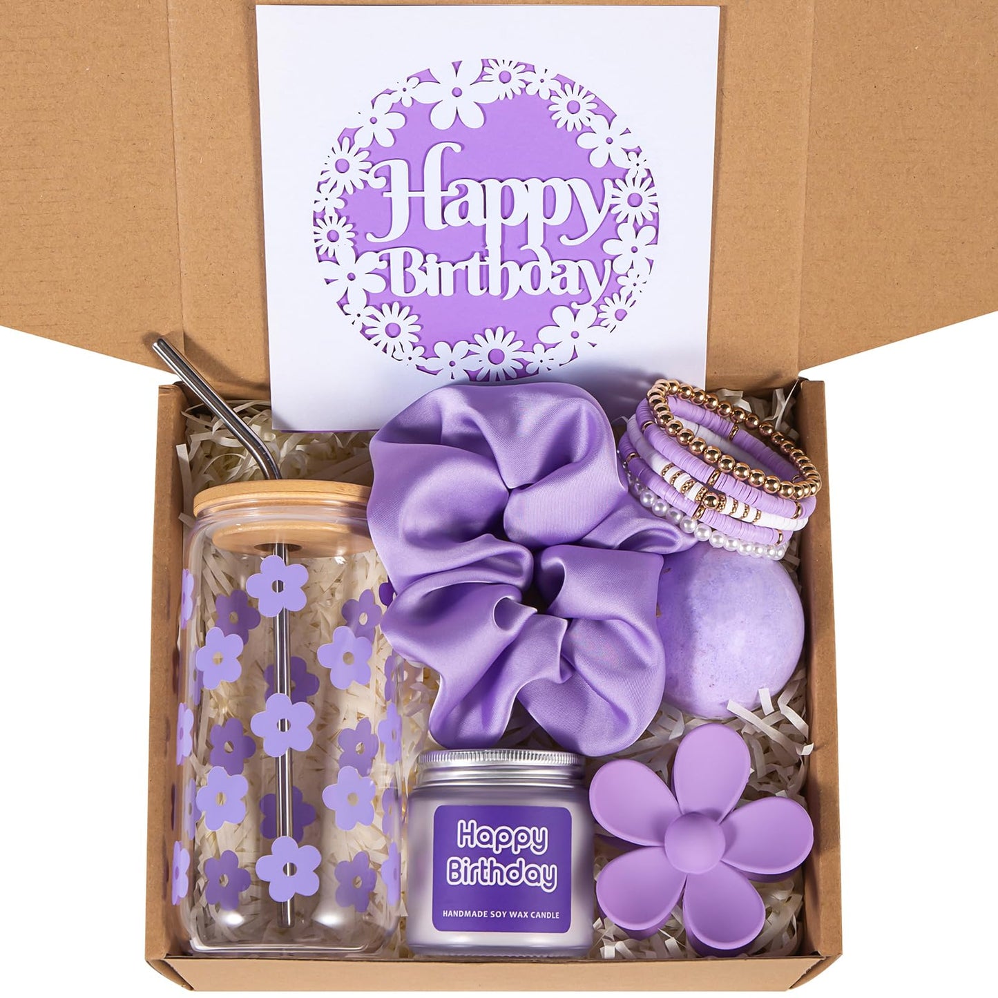 JTEWB Birthday Gifts For Women, Teen Girl, Her, Happy Birthday Gift Box For Girl, Women, Sister, Daughter, Friends, Cute Daisy Aesthetic Glass Cups Gift Set 7pcs