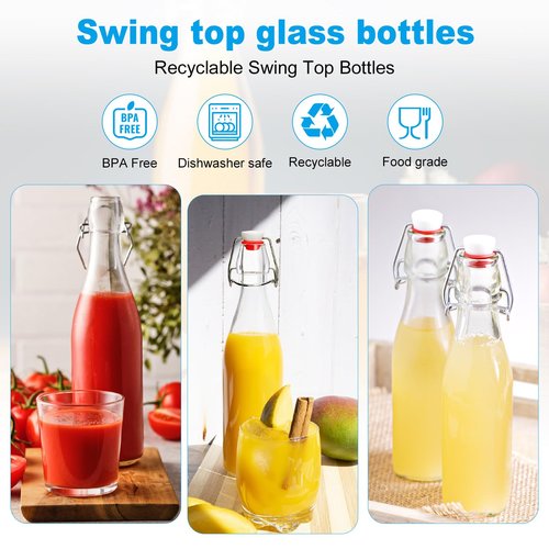 JOBVERT Swing Top Bottles 16oz,4 Pack Glass Brewing Bottles with Airtight Grolsch Closures, Reusable for Kombucha, Beer, Cold Brew, Homemade Beverages Storage