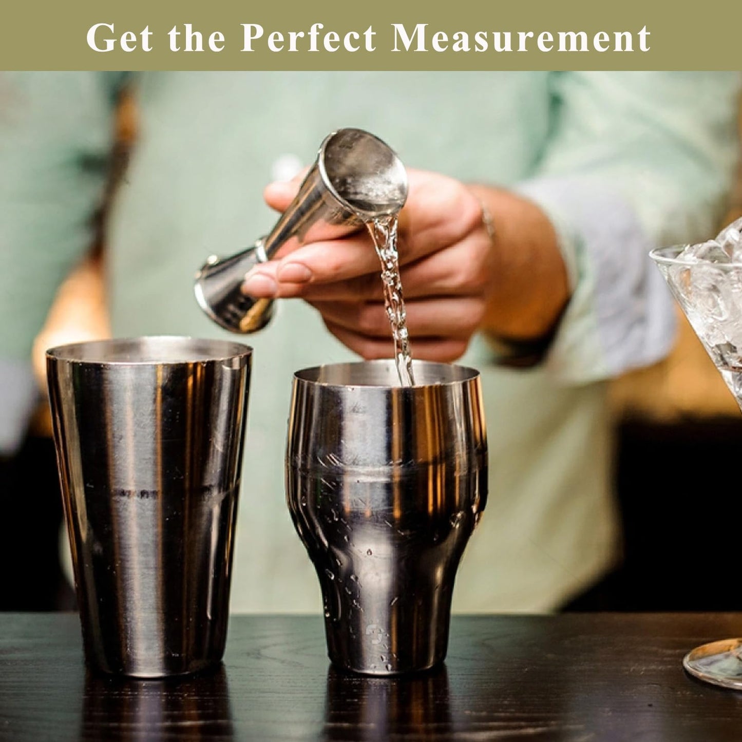Pafusen Jigger for Bartending with 2 Pourers, Japanese Jiggers with 5 Measurements Inside, Jiggers 2 OZ 1 OZ, Shot Measure Jiggers, Bar jigger Bartender Tool Accessories, (Silver, 1 Jigger+ 2 Pourers)