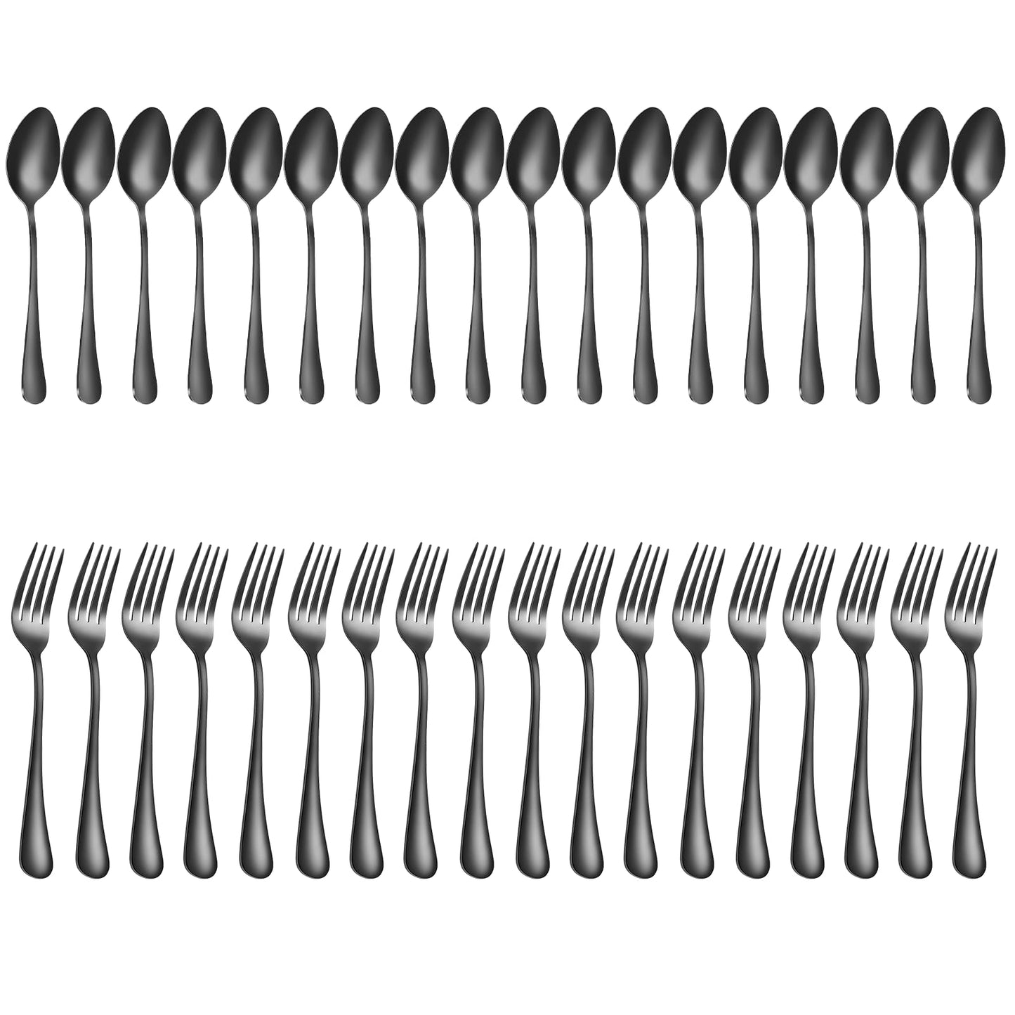 Spoons and forks set black silverware 36pcs black forks and spoons set Durable Dishwasher Safe Food-Grade stainless steel utensil set