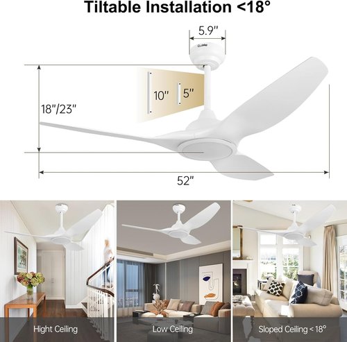 52-Inch Modern Ceiling Fan - Quiet DC Motor with Light & Remote Control | White Finish for Bedroom & Living Room