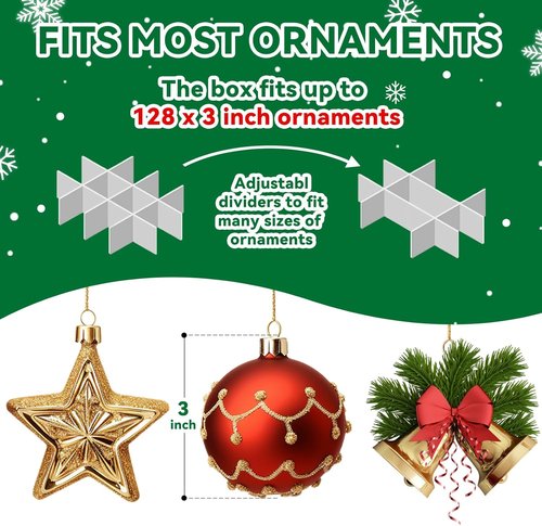 Christmas Ornament Storage Box - Durable 600D Oxford Organizer for 128 Balls | 8 Trays in Red