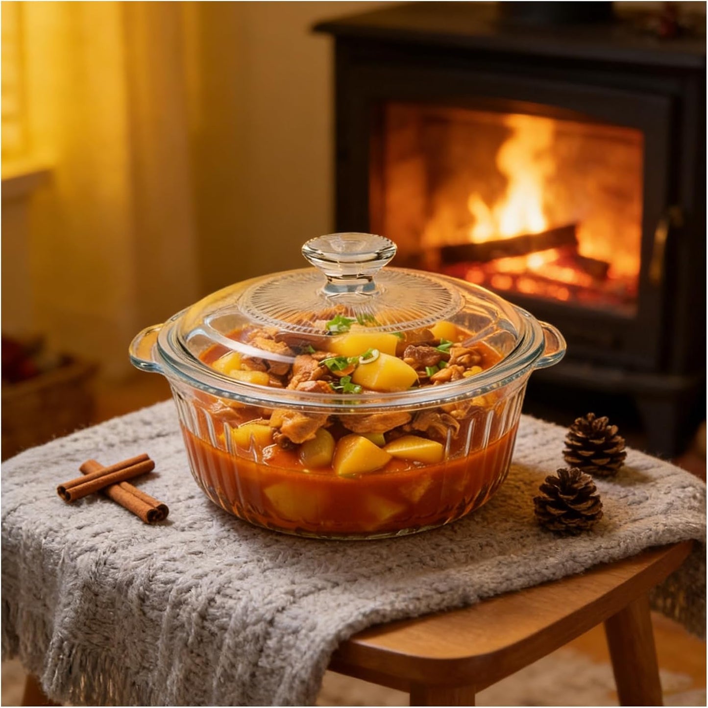 Round Glass Casserole Dish With Lid - 2.4QT Borosilicate Oven Safe Cookware - Clear Baking & Serving Dish