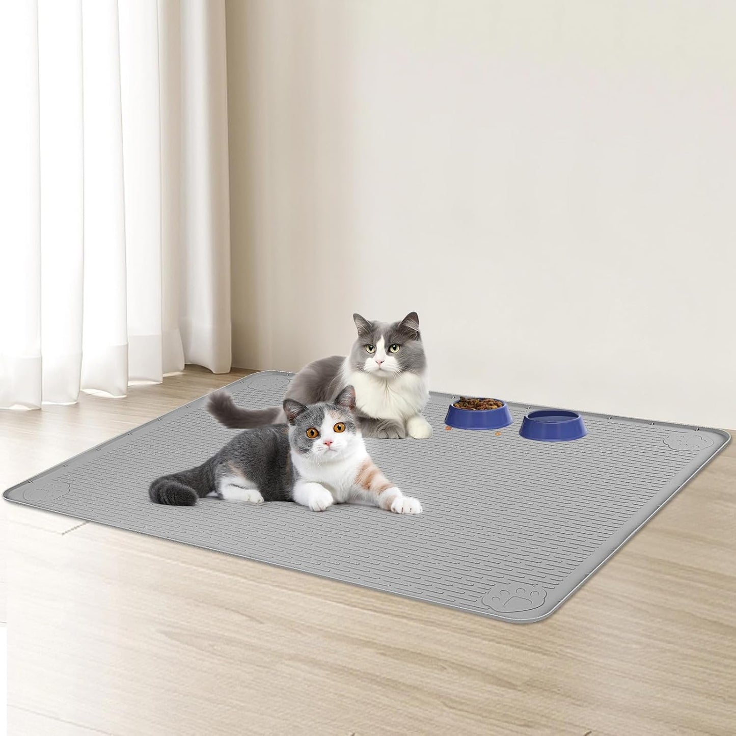 Skiennix Extra Large Cat Food Mat - 40" x 28" Non-Slip Silicone Feeding Mat | Easy to Clean, Grey