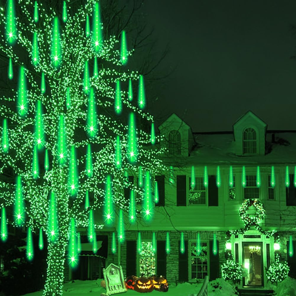 Weepong Meteor Shower Lights - 192 LED Outdoor Halloween & Christmas Decor | 8 Tube Snow Falling Rain Lights