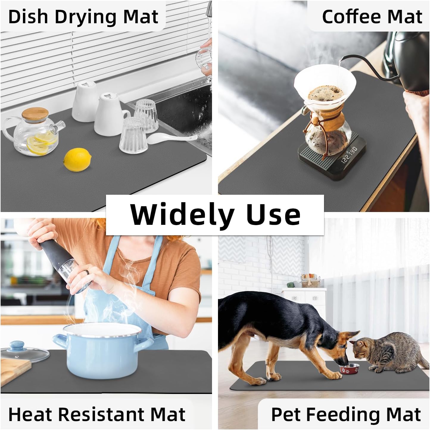 LOPNUR Extra Large Kitchen Dish Drying Mat - Super Absorbent Diatomite Pad | 31.5"x17", Heat Resistant, Grey