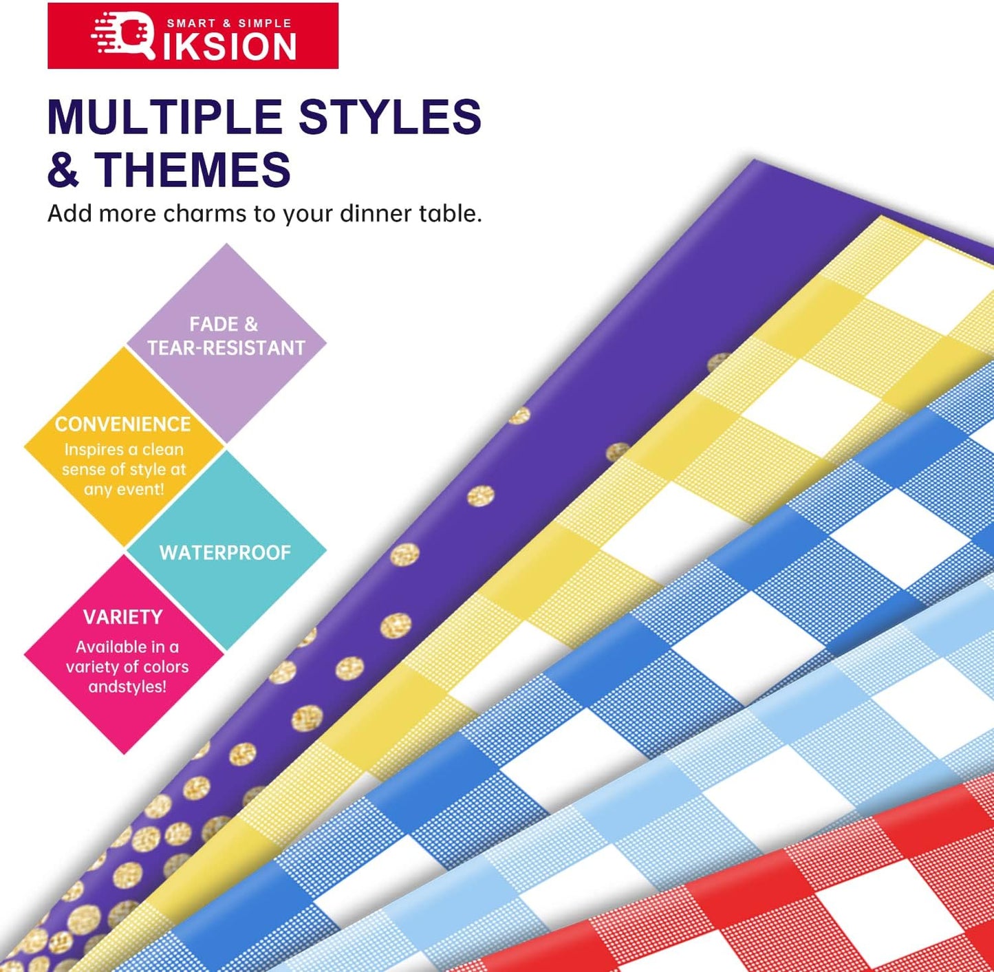 QIKSION Disposable White Plastic Tablecloths - 54 x 108 Inch for Parties, Picnics & Birthdays