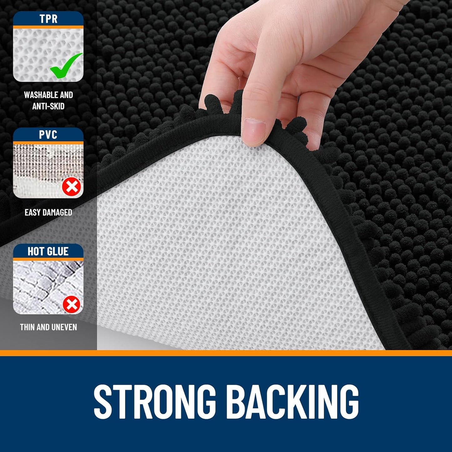OLANLY Bathroom Rugs - Extra Soft Chenille Bath Mats | Quick-Dry, Machine Washable, 34x21, Black