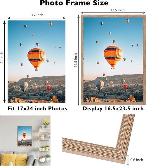 JCJMY 17x24 Rustic Brown Picture Frame - Versatile Wall Hanging for Horizontal & Vertical Photos
