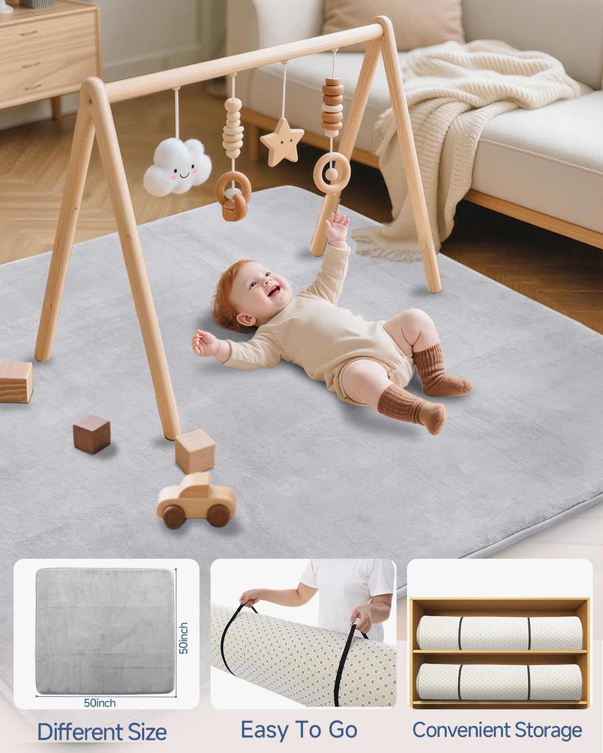 SEPARO Thick Baby Play Mat - Ultra Soft Non-Slip Foam for Tummy Time | 50 x 50 Grey Crawling Mat