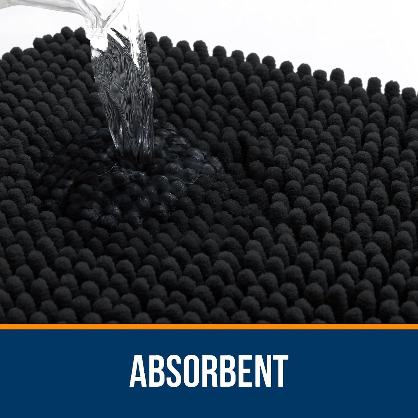 OLANLY U-Shaped Toilet Rugs - Extra Soft, Absorbent Chenille Bath Mat | 20x20, Non-Slip, Quick Dry, Black