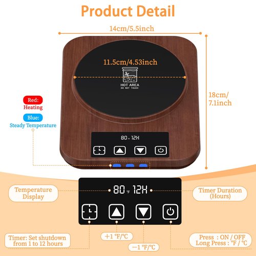 JawJuly Sourdough Starter Warmer (70-100°F), 1°F Adjustable Sourdough Warming Mat, Waterproof Thermometer Strip, 24H Timer & Auto Shutoff, Safe for Home Bakers & Beginners (US Plug) - Wood Grain