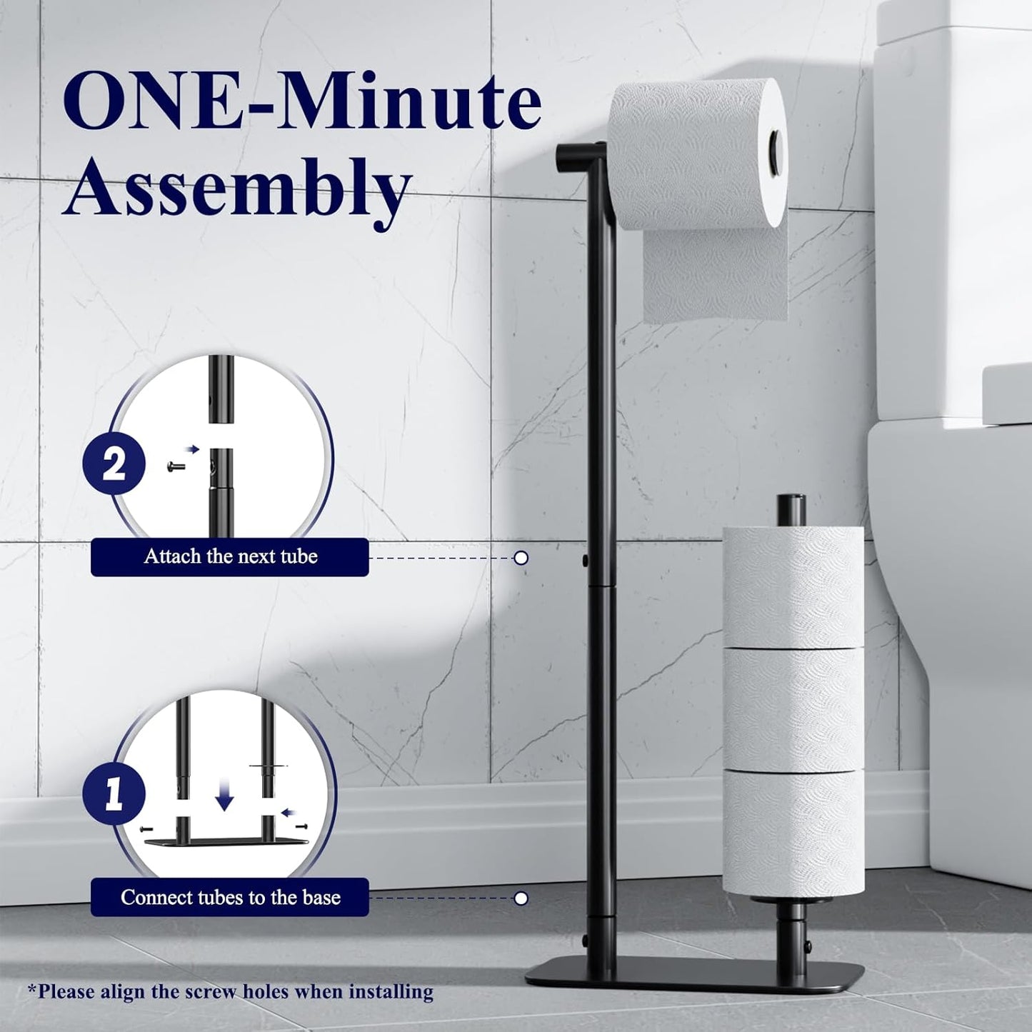 Kitsure Toilet Paper Holder - Rustproof Free Standing Design for 4 Rolls | Non-Slip Stable Base, Black