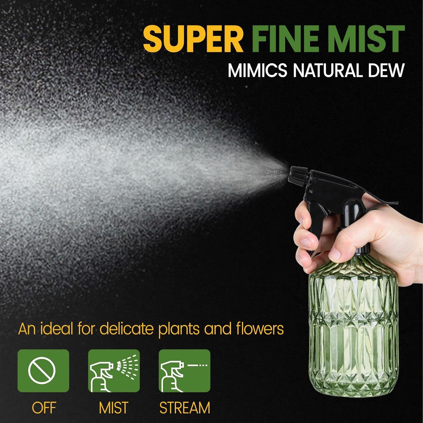 Skiennix Glass Plant Mister Bottle - 13.5 oz Refillable Leak-Proof Spray for Indoor Plants & Gardening | Adjustable Mist Nozzle (Green)