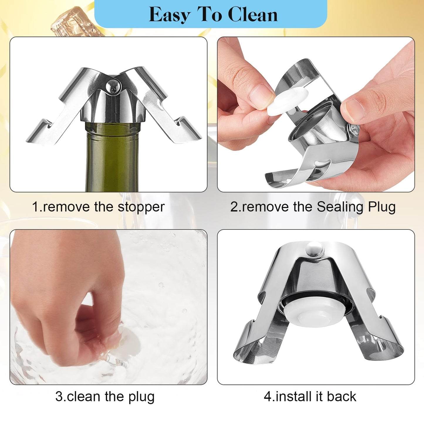 Tessco for you 36 Pcs Stainless Steel Champagne Stopper Bulk Reusable Bottle Sealer Wine Corker Champagne Cork Stopper Saver Plug for Prosecco Sparkling (Silver)