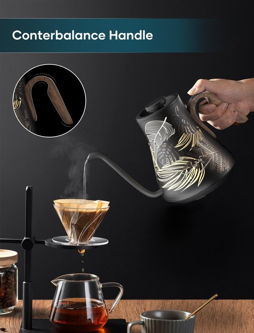 INTASTING Electric Kettle, Gooseneck Electric Kettle, ±1℉ Precise Temperature Control, Stainless Steel Interior, Quick Heating for Pour Over Coffee, Tea & Boiling Water, 0.9L (Rainforest)