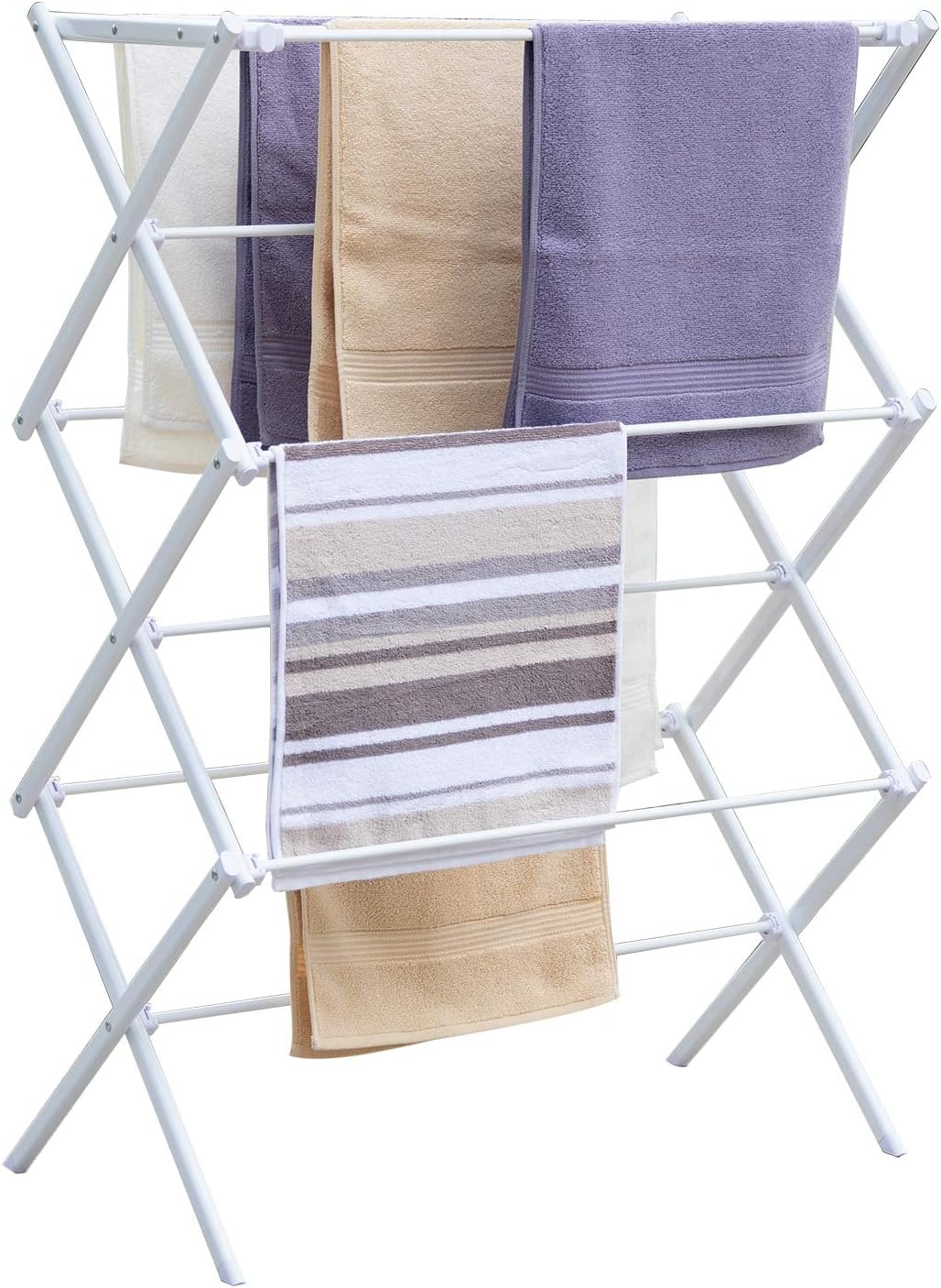 Skiennix Foldable Clothes Drying Rack - Portable 3-Tier Laundry Organizer for Indoor/Outdoor Use - White