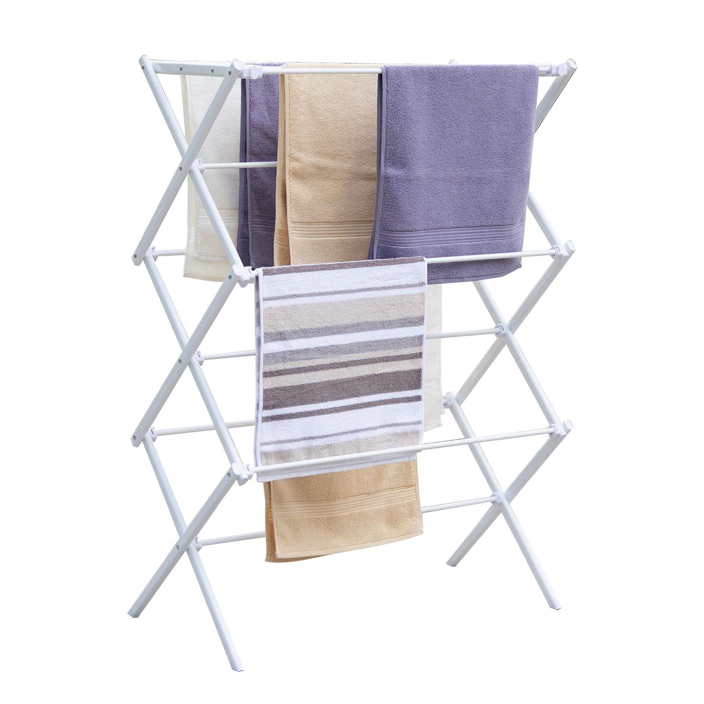YUBELLES 3 Tiers Foldable Clothes Drying Rack, Vertical Laundry Rack Portable and Collapsible for Storage Indoor Outdoor, White