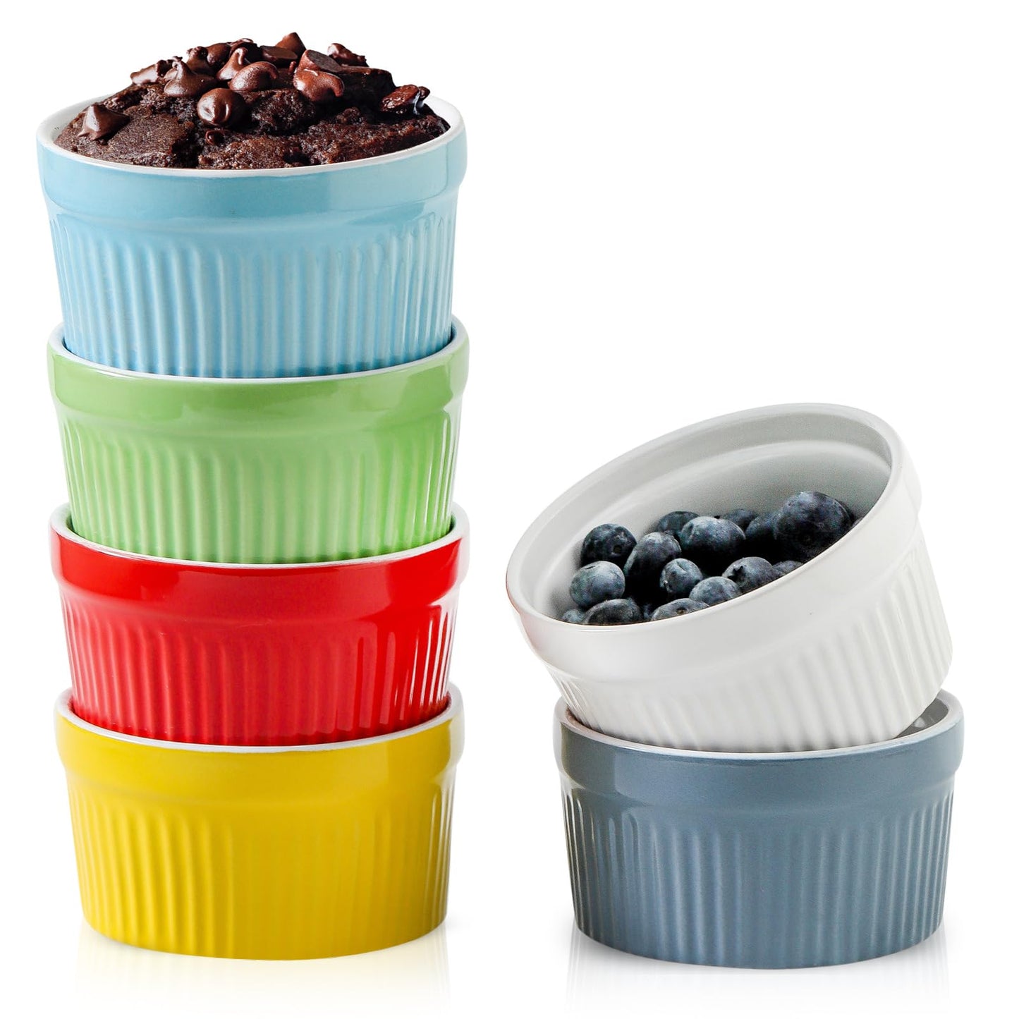 Hasense Ceramic Ramekins, 8 oz Creme Brulee Ramekins Set of 6, Porcelain Souffle Cups for Pudding, Dipping Sauce, Ice Cream, Custard, Ceramic Baking Dish, Dishwashing Safe, White