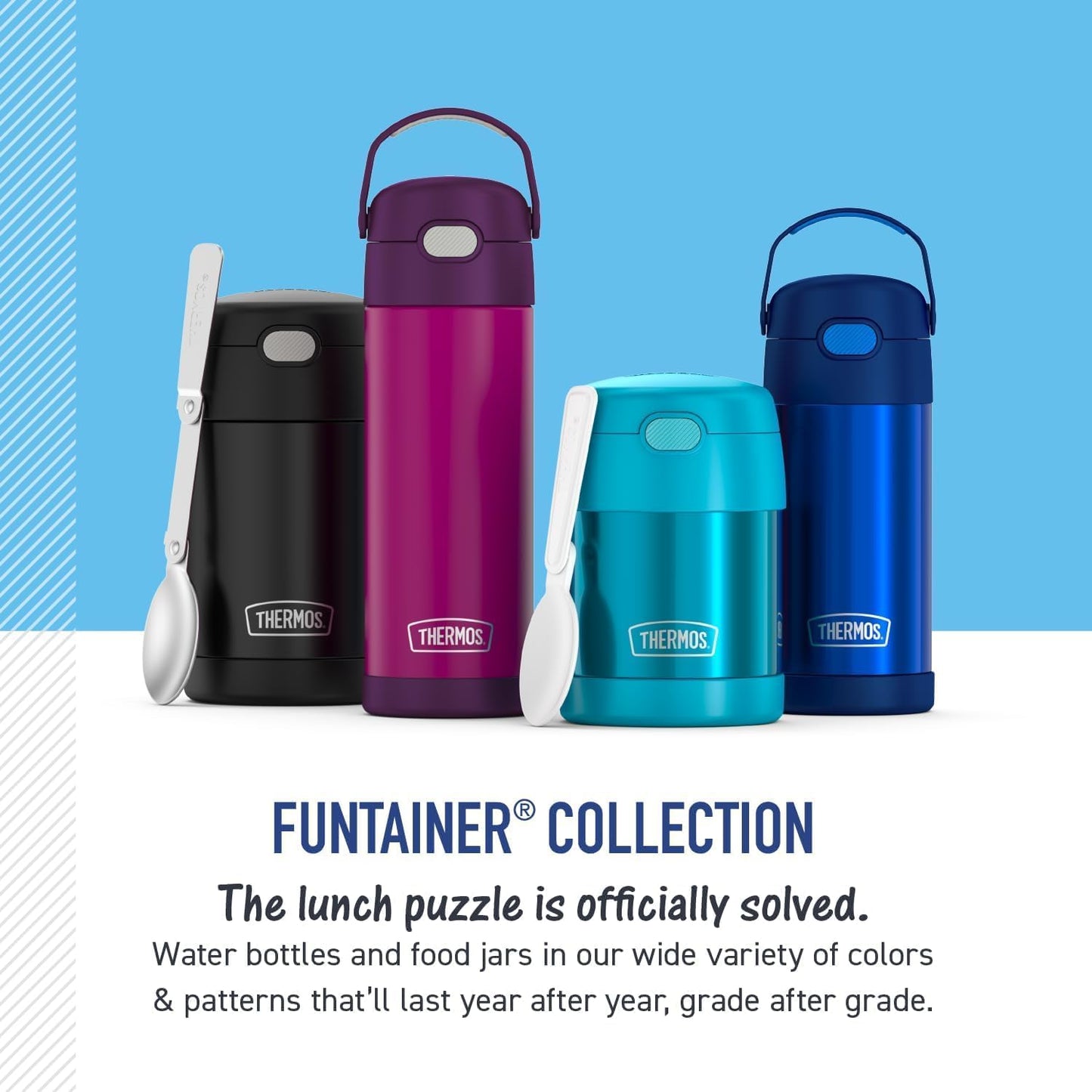 THERMOS FUNTAINER Water Bottle - 12 Ounce Kids Stainless Steel Vacuum Insulated with Straw - Ocean Pals Design