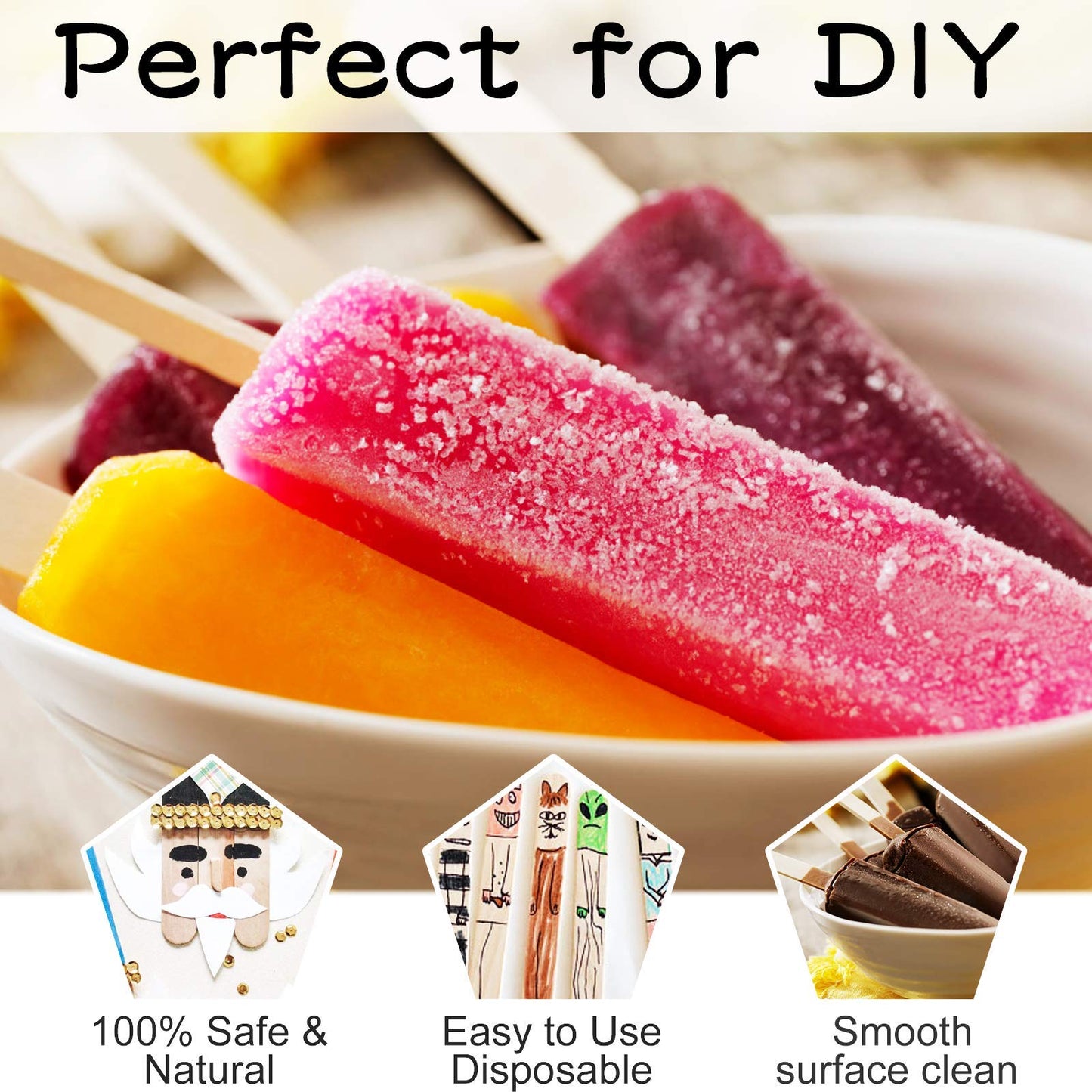 WISYOK 120 Pcs Wood Craft Sticks 5.9 Inch, Ice Cream Sticks, Jumbo Sticks, Popsicle Sticks, Ideal for Building Model, Kids Handicraft, and Creating Craft Projects