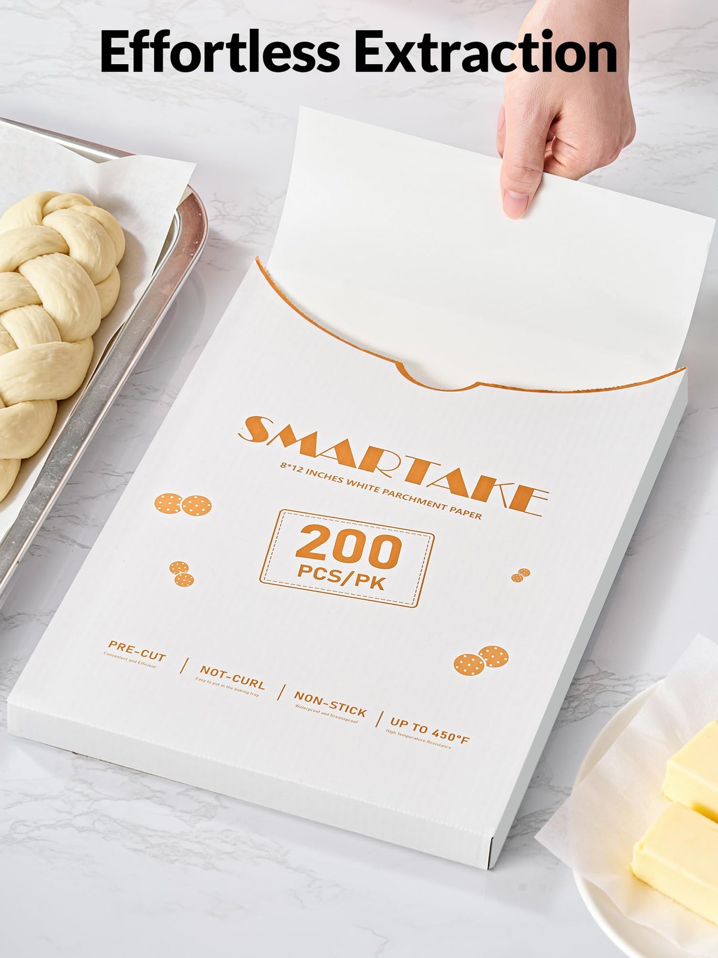 SMARTAKE 200 Pcs Parchment Paper Baking Sheets, 8x12 Inch Non-Stick Precut Baking Parchment, Suitable for Baking Grilling Air Fryer Steaming Bread Cup Cake Cookie and More (White)