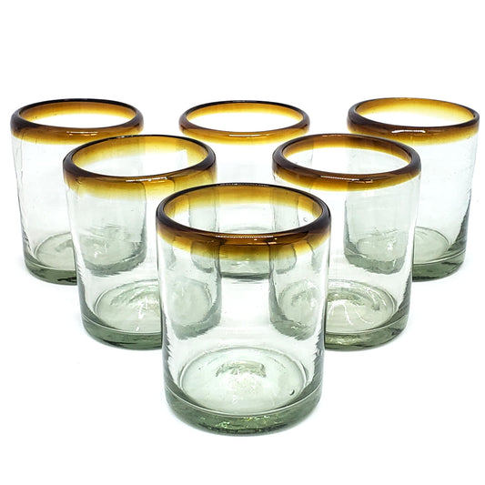 MexHandcraft Amber Rim 10 oz Tumblers (set of 6), Recycled Glass, Lead-free, Toxin-Free (Tumbler)
