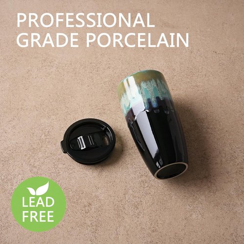 Bosmarlin Ceramic Travel Coffee Mug with Lid, 21 oz, Portable Coffee Cup for Car Cup Holder, Microwave and Dishwasher Safe, Reactive Glaze