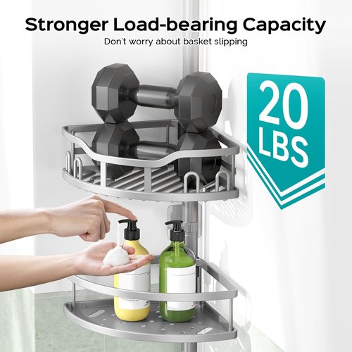 HAMITOR Corner Shower Caddy - Rustproof 4-Tier Bathroom Organizer for Shampoo & Soap - Adjustable 47-121 Inch Silver Gray