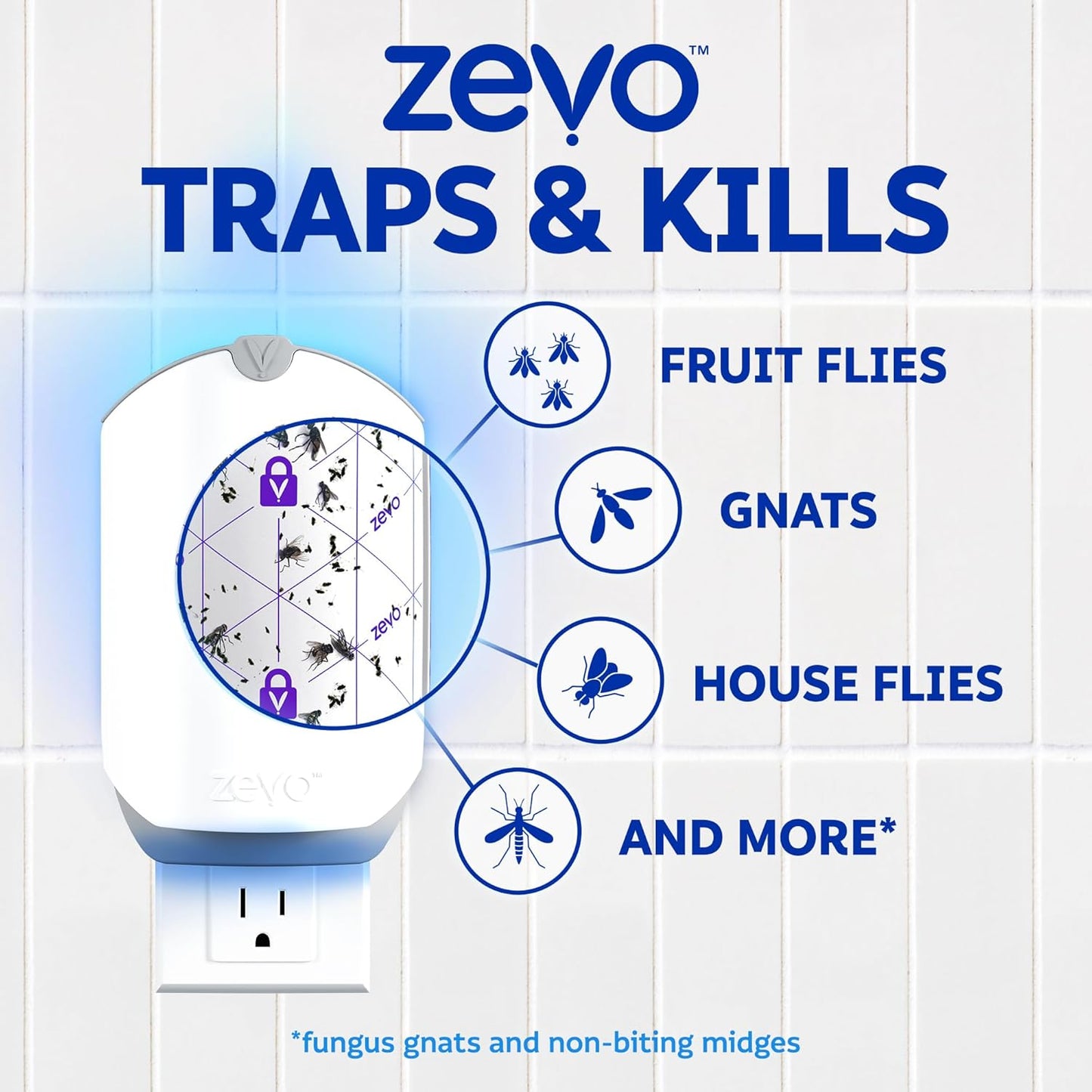 Zevo Flying Insect Trap Refill Cartridges - Trap+Lock Technology for Gnats & Flies | 6 Pack
