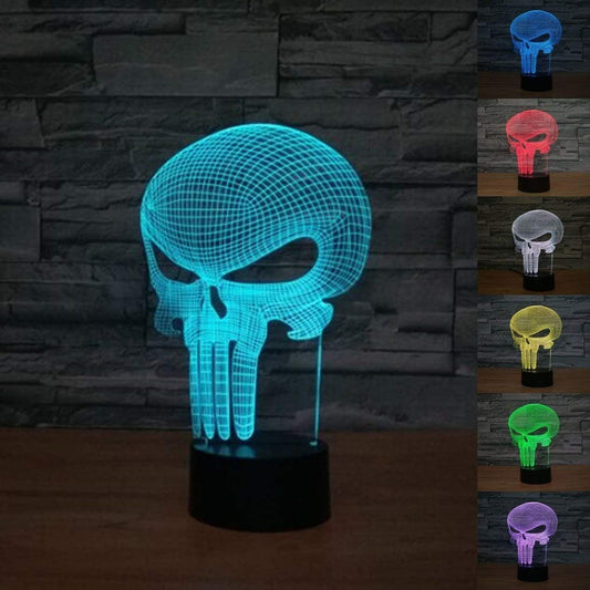 Punisher Skull 3D LED Night Light - 7 Color Touch Lamp for Room Decor