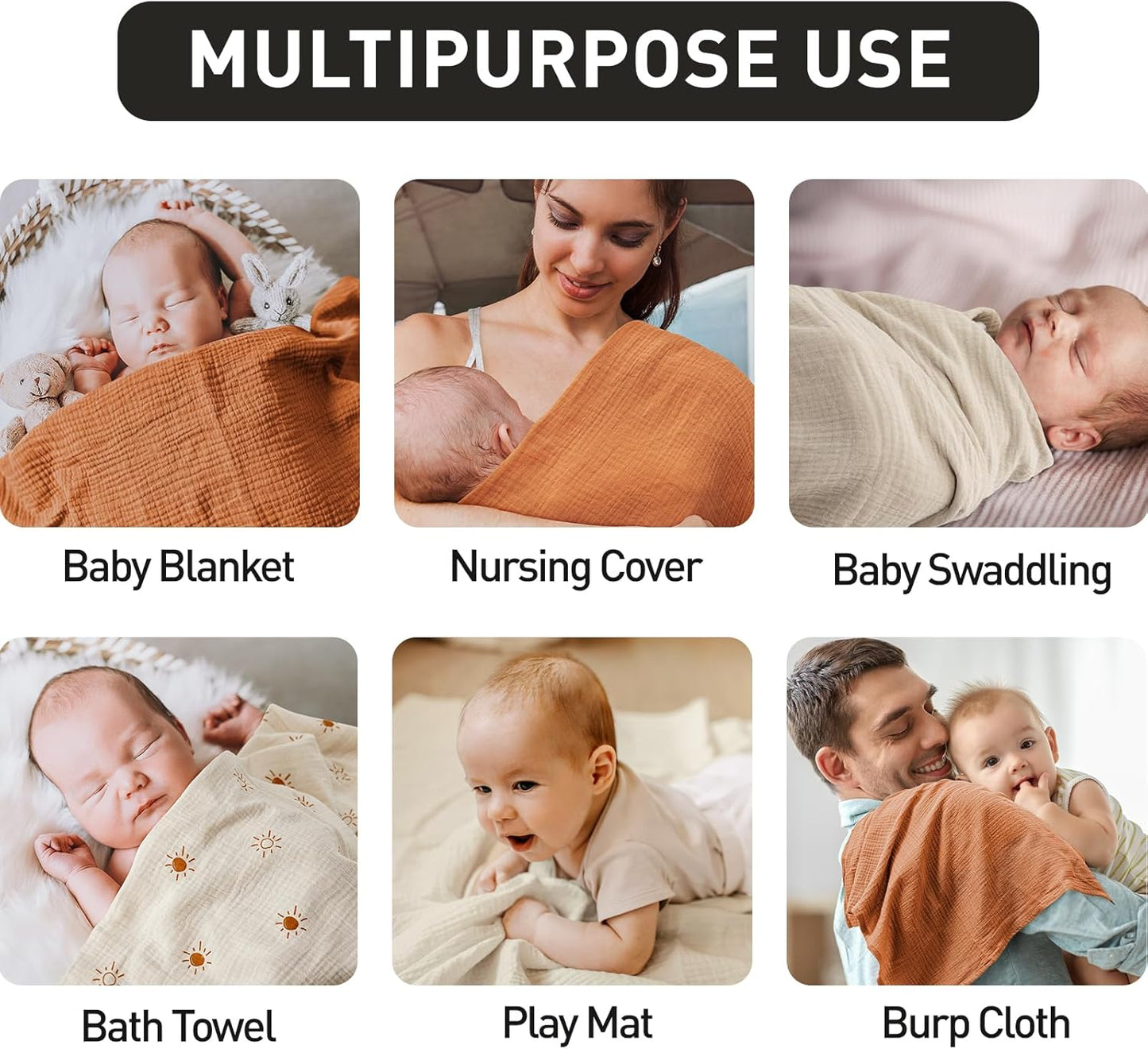 Skiennix Muslin Swaddle Blankets - 3 Pack Breathable Soft Receiving Blankets, Large 38 x 40 Inches, Perfect Infant Shower Gift | Elegant Colors
