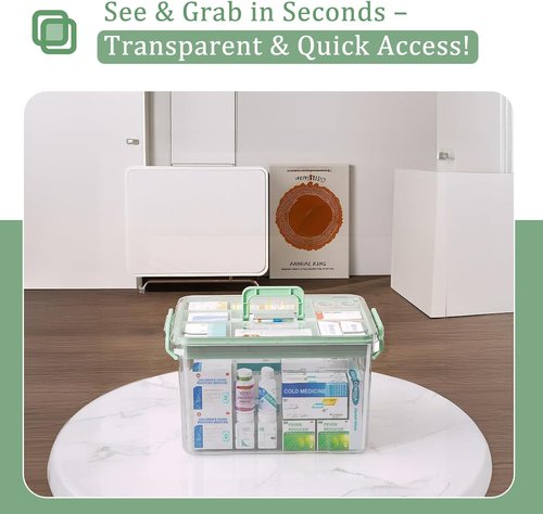 ANYPROLUS 15QT Clear Medicine Organizer Box - Durable Plastic First Aid Storage with Handle & Tray