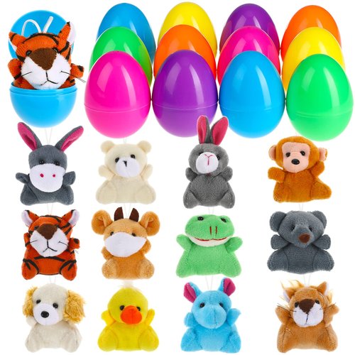 BILLMOSS Prefilled Easter Eggs with Mini Plush Toys, 12 Packs Easter Basket Stuffers Party Favors for Kids Easter Eggs Hunt (Pre-filled)
