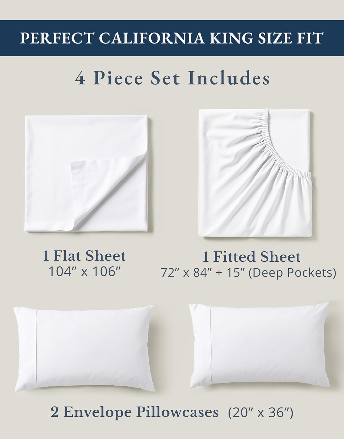 LANE LINEN 100% Organic Cotton California King Sheets Set - Ultra Soft 4-Piece Bedding in White