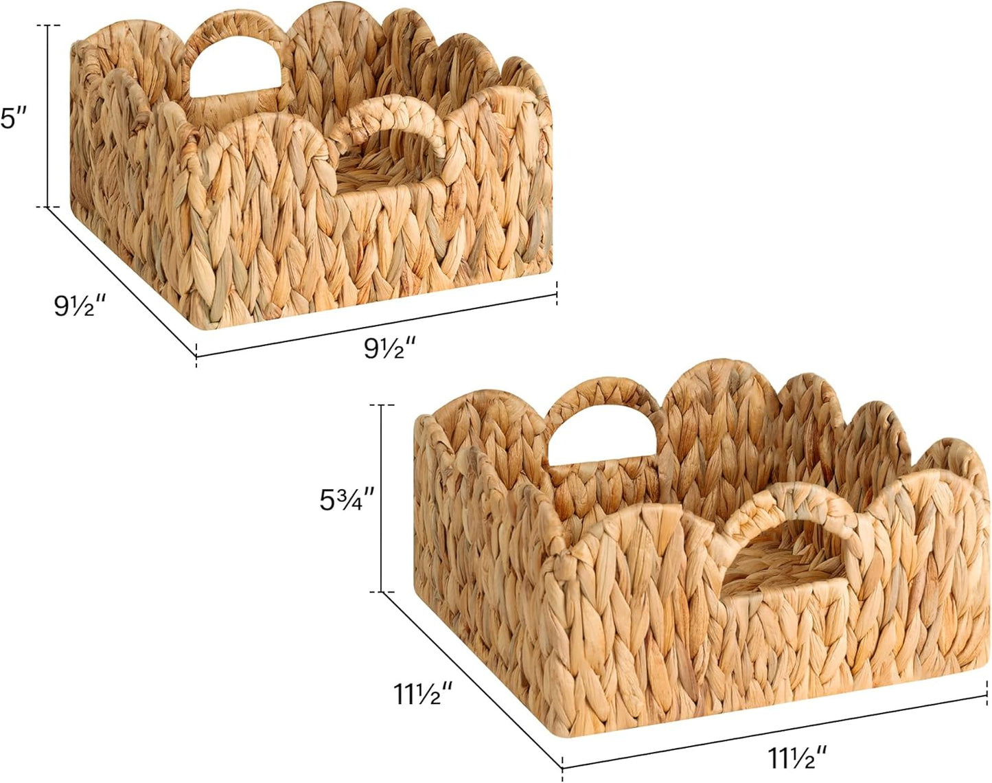 StorageWorks Scalloped Wicker Baskets - Stylish Rattan Storage Bins with Handles | 2-Pack for Organizing & Decor