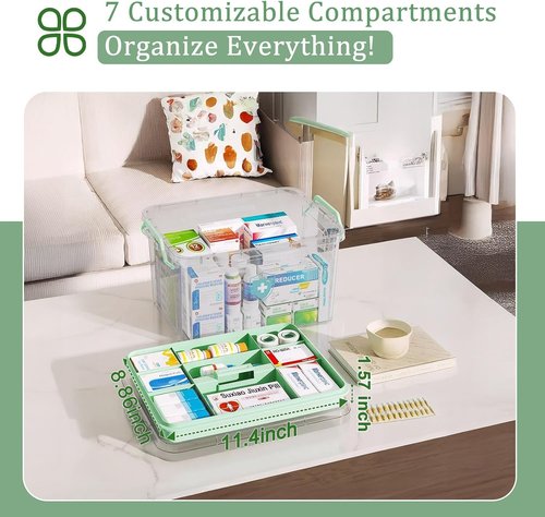 ANYPROLUS 15QT Clear Medicine Organizer Box - Durable Plastic First Aid Storage with Handle & Tray