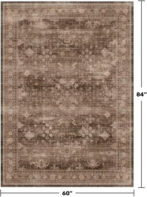 Hazo Haus Boho Taupe Brown 5x7 Area Rug - Modern Vintage Non-Slip, Washable Low Pile for Living Room & Dining