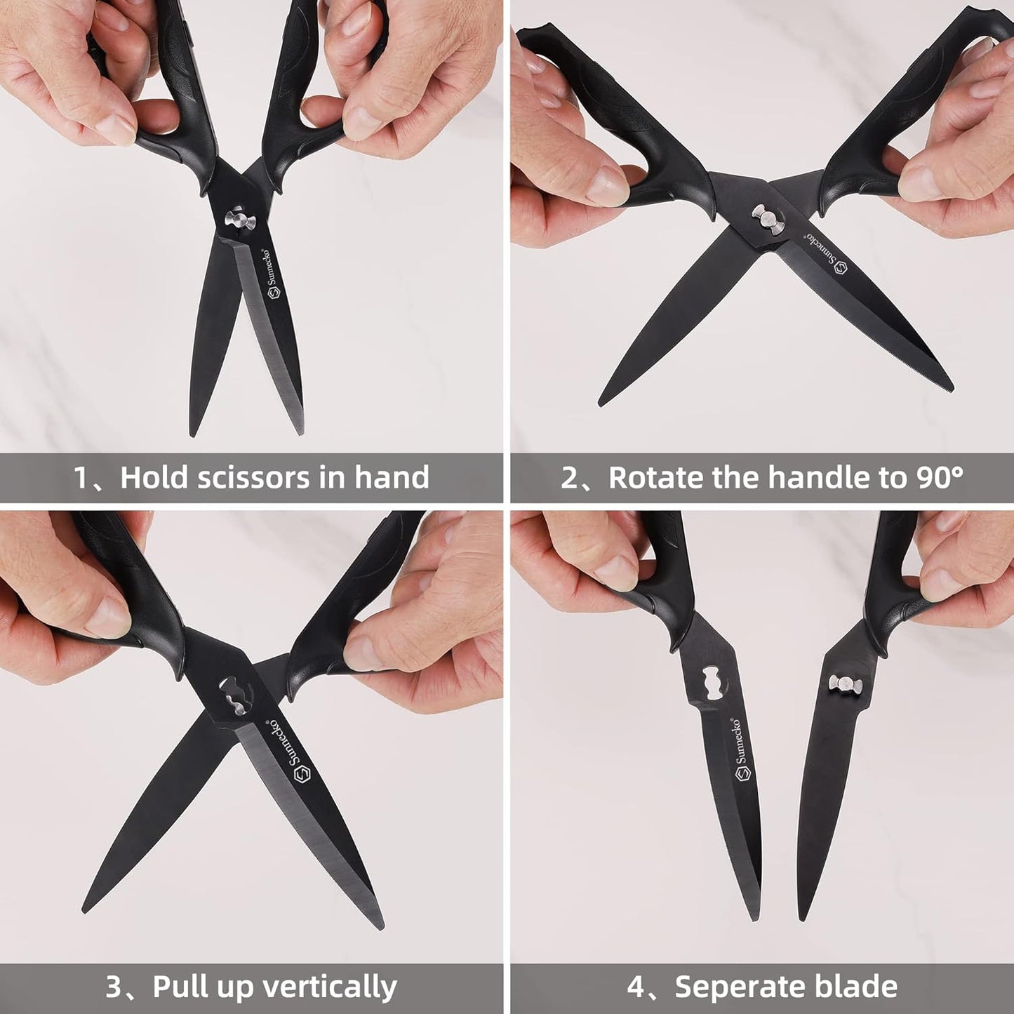 Sunnecko Kitchen Scissors - Heavy Duty Titanium Coated Shears | Micro Serrated Blades, Detachable Design