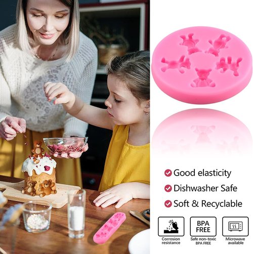 Bear Silicone Fondant Mold - Set of 5 Bear Chocolate Candy Molds for Cake Decoration & Cupcake Toppers