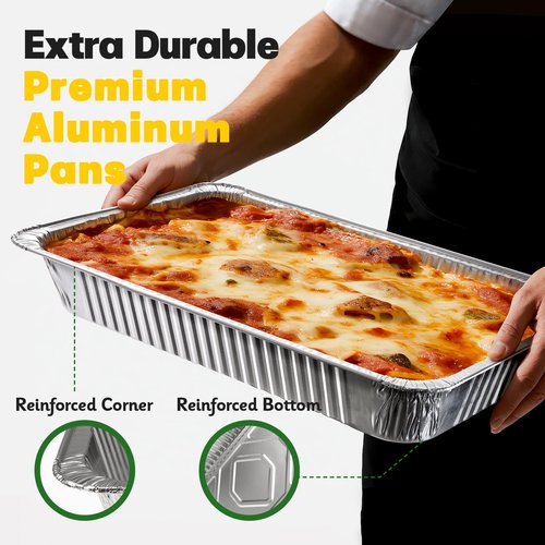 Boxential 21x13 Aluminum Pans [10 Pack], Extra Heavy Duty Full Size Disposable Aluminum Foil Pans, Deep Baking Pans for Cooking, Roasting, Heating, and Steam Tables
