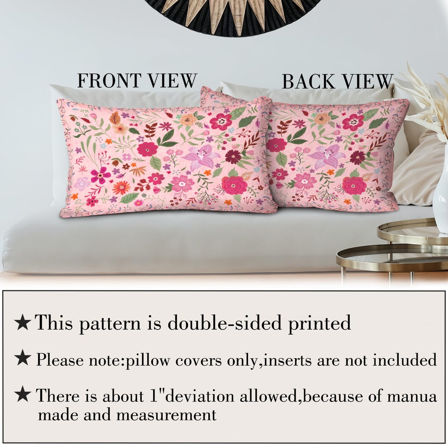 COARVXA Floral Pillow Covers 18x18 Set of 2,Pink Farmhouse Floral Pillow Covers Decor Double Sided Pattern Cushion Cover Soft Pillow Case for Living Sofa Room Bed Porch Patio Square Pillow Cover