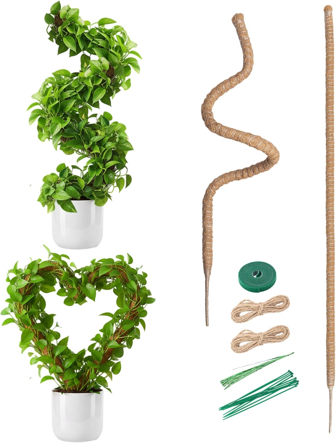 Mcbazel 63-Inch Bendable Moss Pole - Extra Tall 5.2ft Coco Coir Plant Support for Monstera & Climbing Vines | Flexible Kit with Rope & Ties