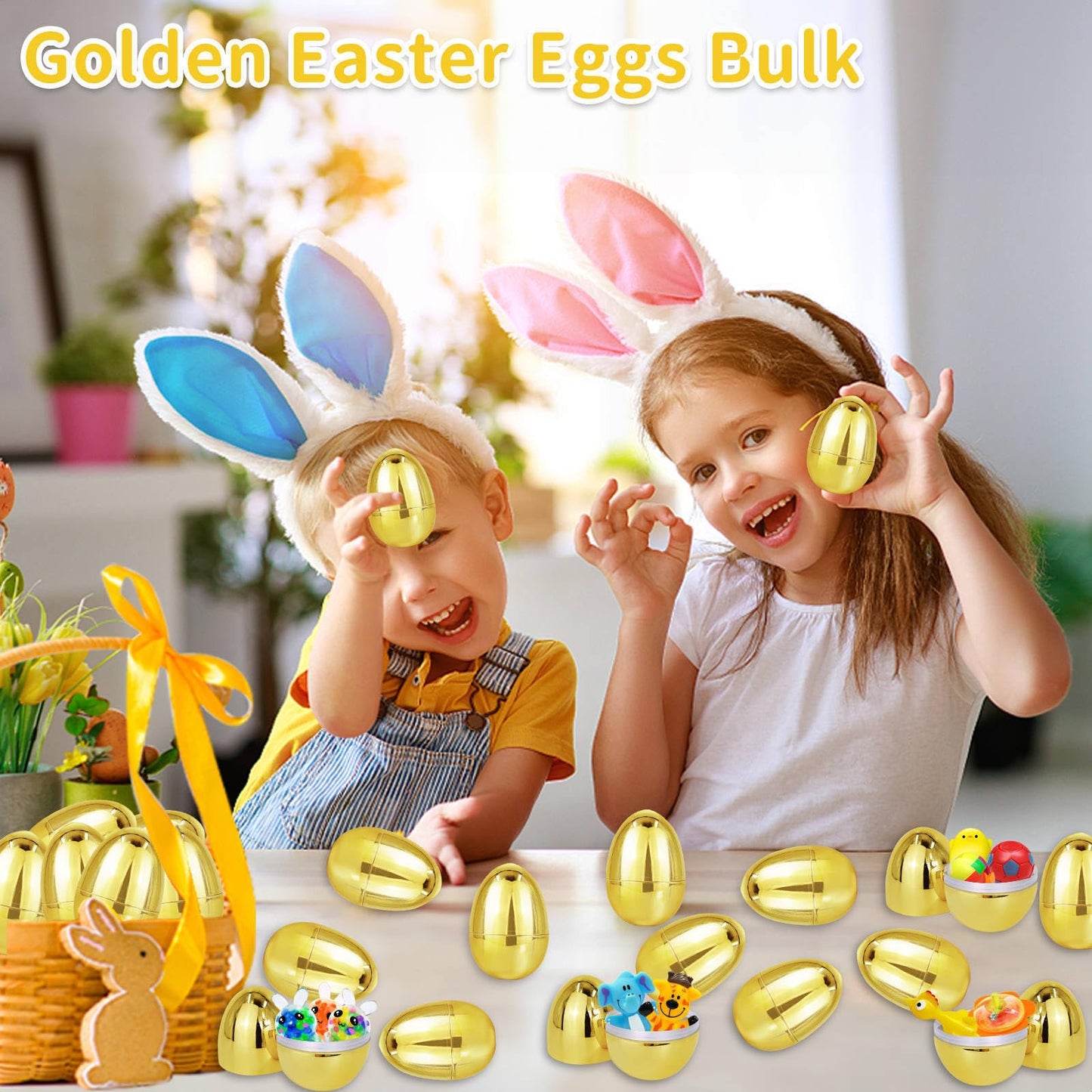 12 Pack 3.15" Large Golden Easter Eggs Empty, Shiny Metallic Plastic Easter Eggs Fillable Surprise Gold Eggs for Easter Basket Stuffers Fillers Easter eggs Hunt Party Favor Classroom Prizes Supplies