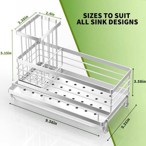 Cisily Stainless Steel Kitchen Sink Caddy - Rustproof Organizer & Non-Slip Sponge Holder | Essential Home Accessory