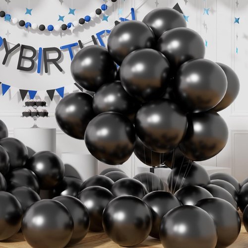 AULE Black Metallic Balloons - 12 Inch Chrome Latex Balloons for Birthday & Graduation Decor | 50 Pcs