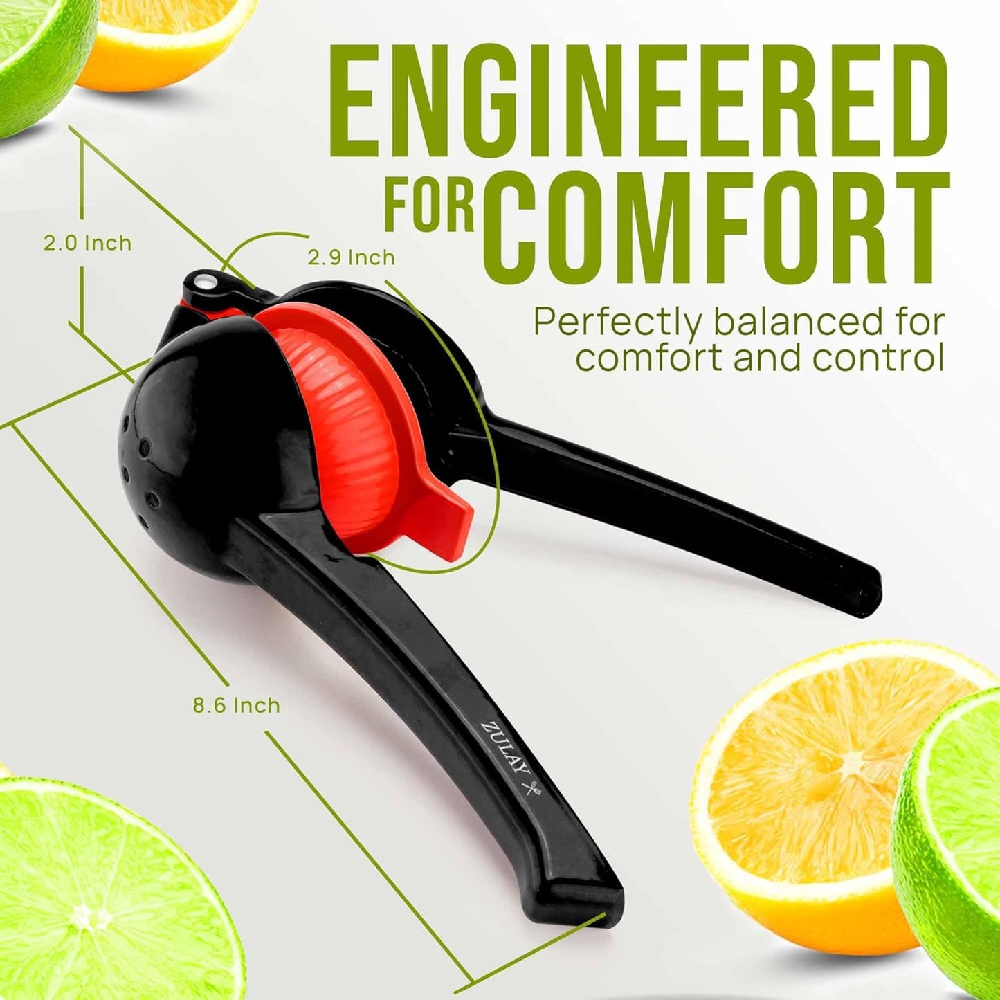 Zulay Kitchen 2-in-1 Lemon Squeezer - Sturdy Manual Citrus Juicer for Maximum Juice Extraction - Black/Red