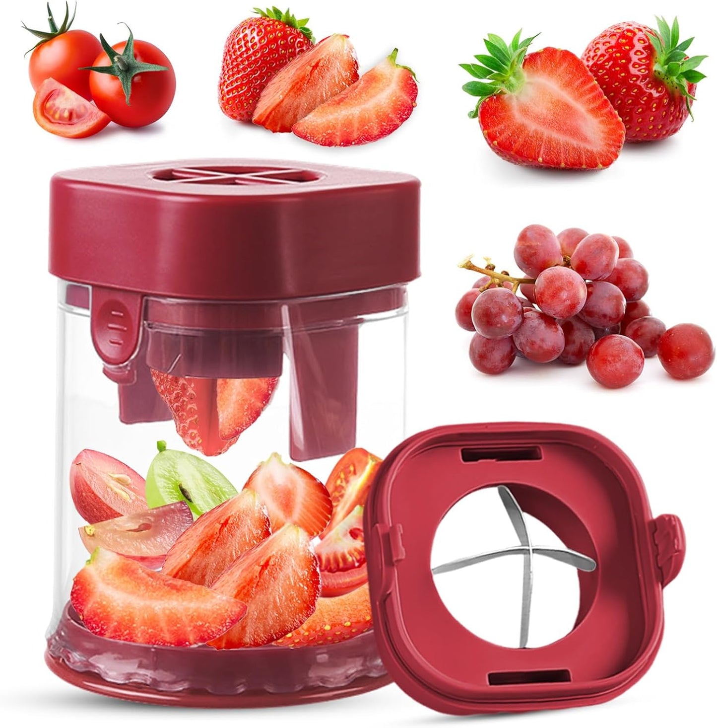 Skiennix Small Fruit Cutter - Creative Strawberry & Grape Slicer for Quick Salad Prep | Red